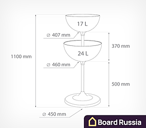 Дисплей UNIBOWL-TOWER (1100(203+230)х450(407+460)мм), 24 л и 17 л, Белый 450x1100 (мм.)