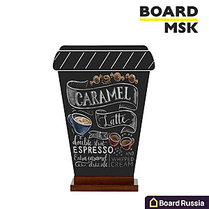 Меловая доска «Кофе с собой» 420х300 мм, на деревянной подставке с росписью - купить с доставкой по выгодным ценам в интернет-магазине Board-Russia.ru