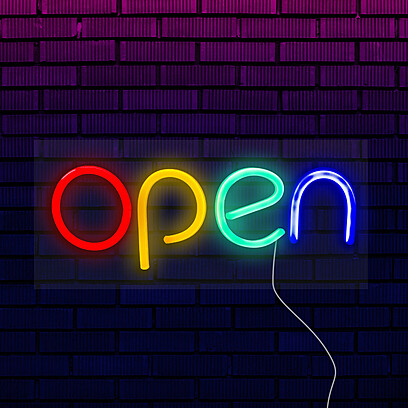 Неоновая вывеска для бизнеса "Open", цветная Под заказ  Белый