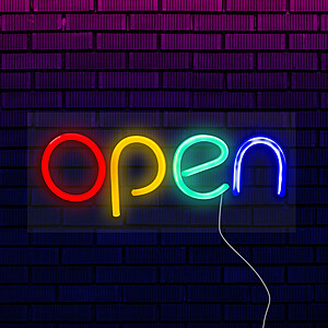 Неоновая вывеска для бизнеса "Open", цветная Под заказ  Белый