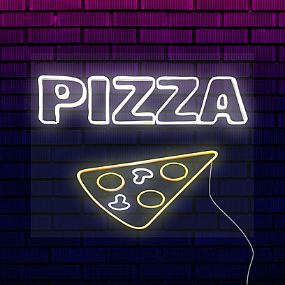 Неоновая вывеска для пиццерии "Pizza Pro" 200x400 мм. Белый